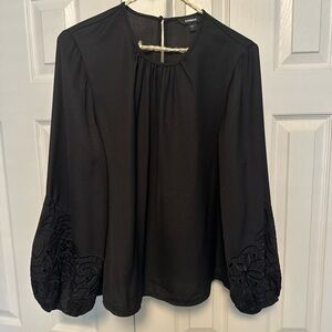 Express Black Blouse with Lace Sleeves Size L